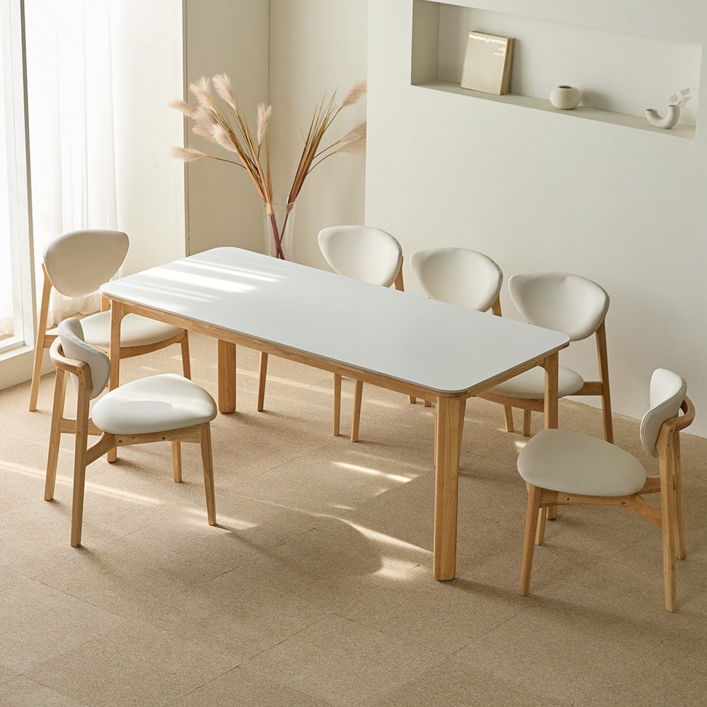 파로마 플렌 세라믹 원목식탁 다렌B 의자 세트 6인용 1800 (의자6), 상세 설명 참조, 옵션선택:내추럴(화이트) 의자B 세트 989,000원