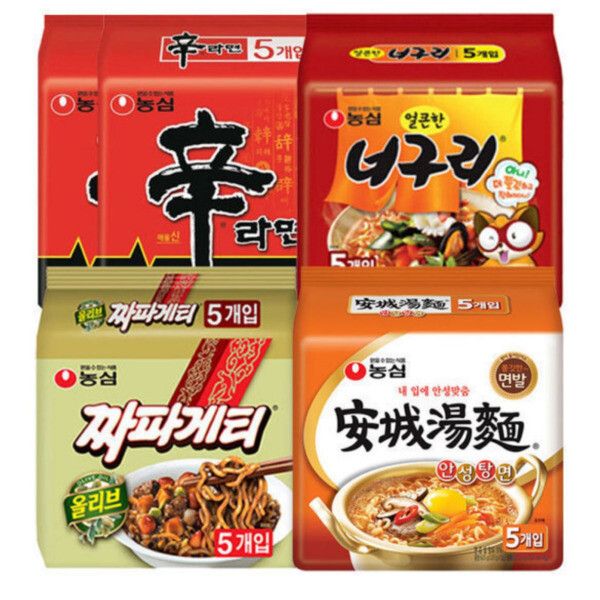 농심 봉지라면 신라면 120g, 10개 + 안성탕면 125g, 5개 + 너구리 120g, 5개 + 짜파게티 140g, 5개 43,500원