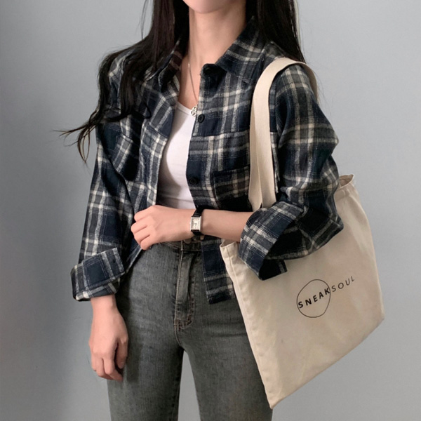 라라홀리 캐주얼 크롭 체크 루즈핏 빈티지 셔츠 14,310원