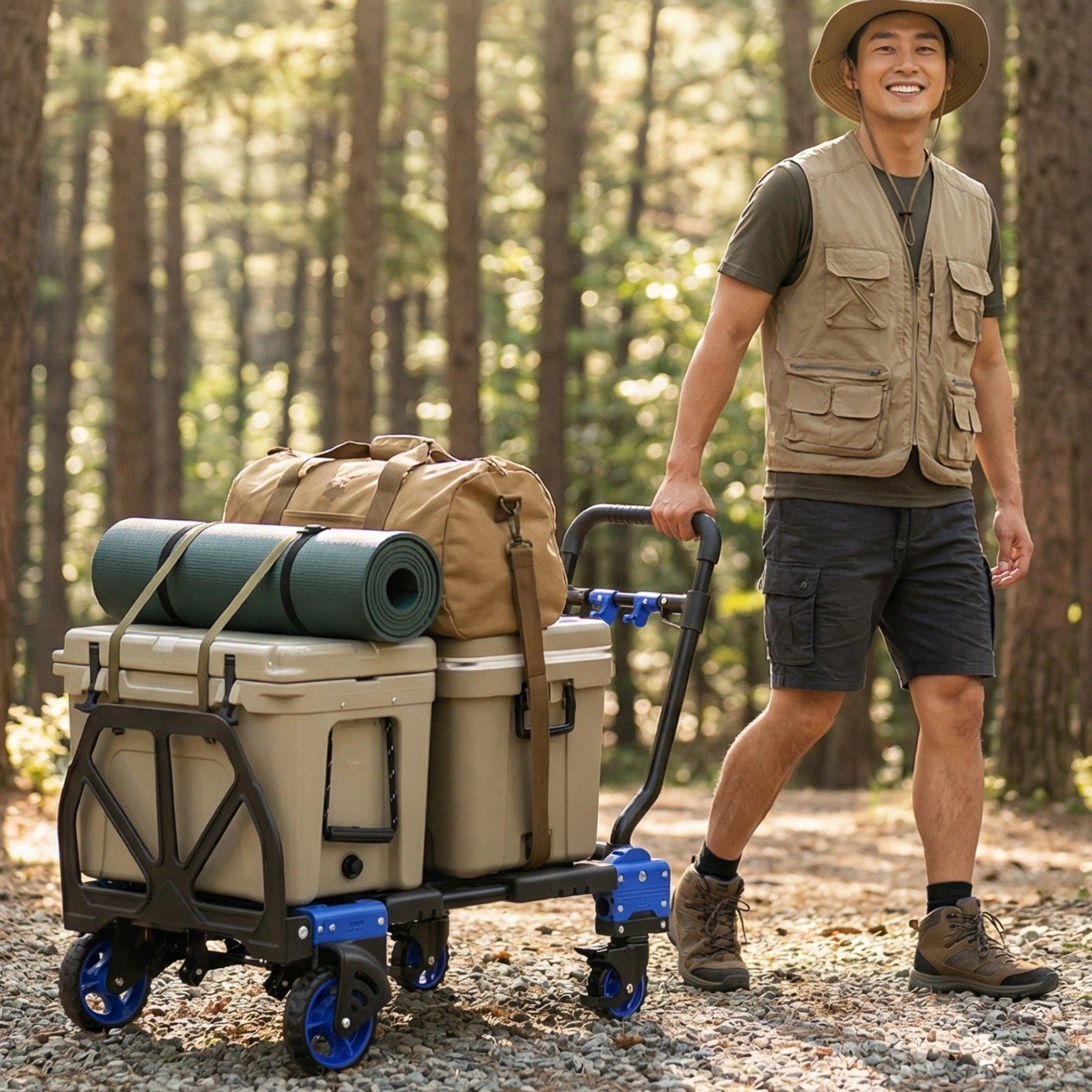 FW90TP 다기능 접이식 트롤리 휴대용 핸드카트 4 륜 플랫 베드 트럭 야외 캠핑 왜건 가정용 수하물 카트, 1개, Blue 130,000원