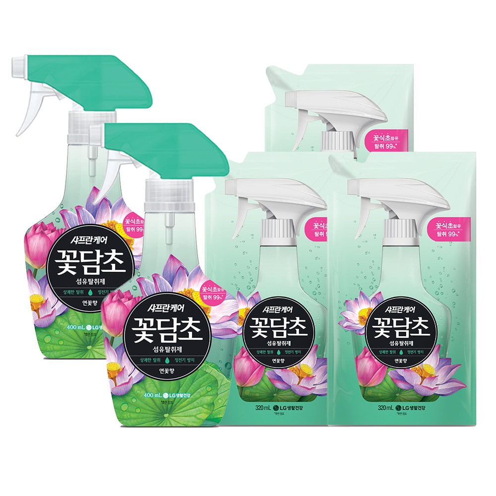 샤프란 꽃담초 섬유탈취제 연꽃 용기 400ml x 2개 + 리필 320ml x 3개 19,700원