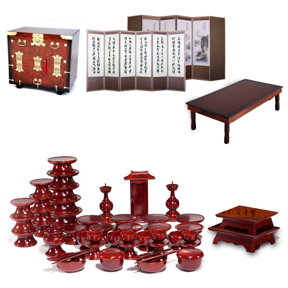 패키지 문화재 오리목 제기 49p + 남원 앞닫이 제기 보관함 + 남원목기공예 옥비단 산수화 추사한시 6폭 병풍 + 남원 춘향골 직교자상 80-120, 1세트 799,000원