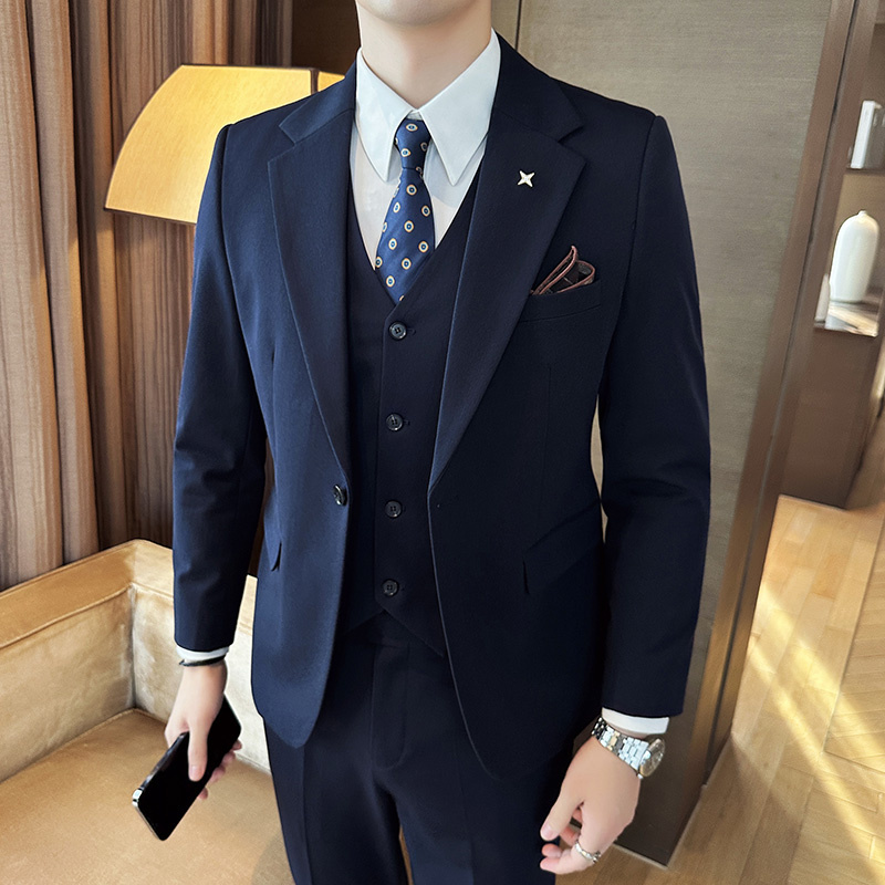 남성용 정장세트 하객룩 수트 사계절 기본 캐주얼 정장 3피스세트 코트 + 바지 +조끼 99,800원