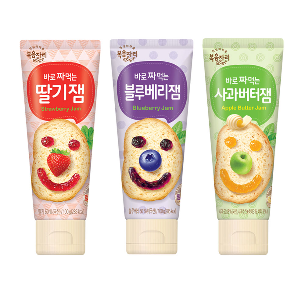 한정특가 복음자리 바로 짜먹는 잼 딸기+블루베리+사과버터잼 세트, 100g, 1개 9,040원
