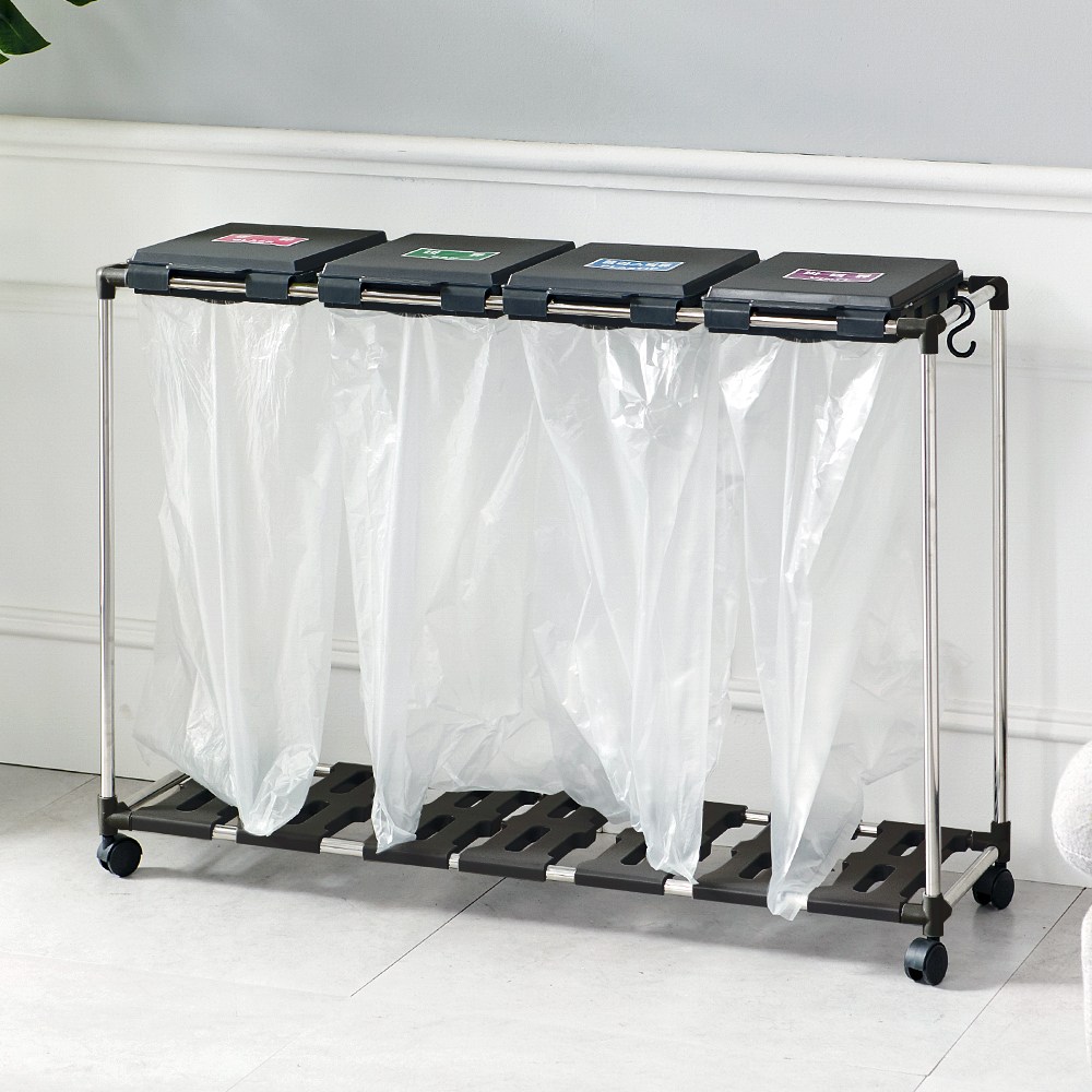 리빙위키 재활용 분리수거함_스탠드 스티로폼 비닐 페트병 플라스틱 가정용 대형 분리배출 수거대 쓰레기통 대용량, 4단 그레이, 1개 29,900원