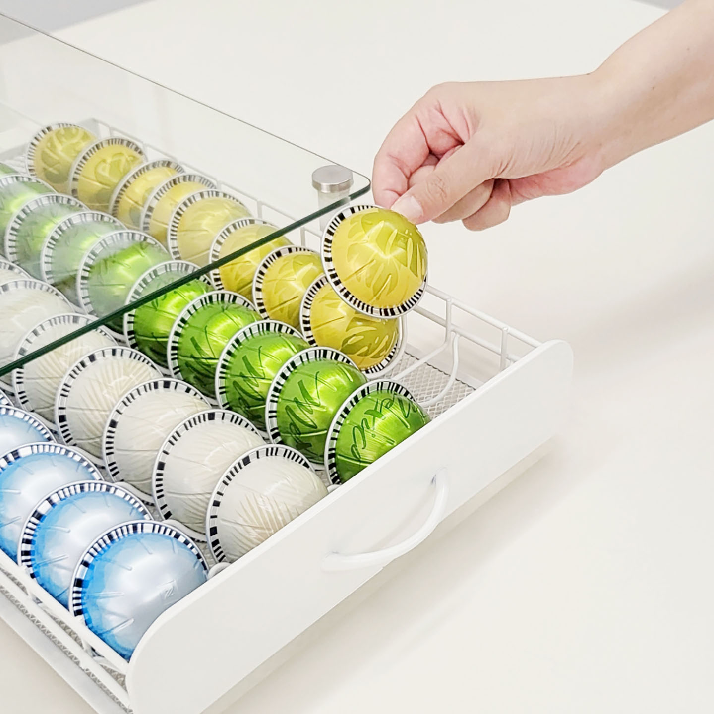 한스메종 버츄오 호환용 커피캡슐보관함 강화유리 서랍형 거치대 디스펜서 30,900원