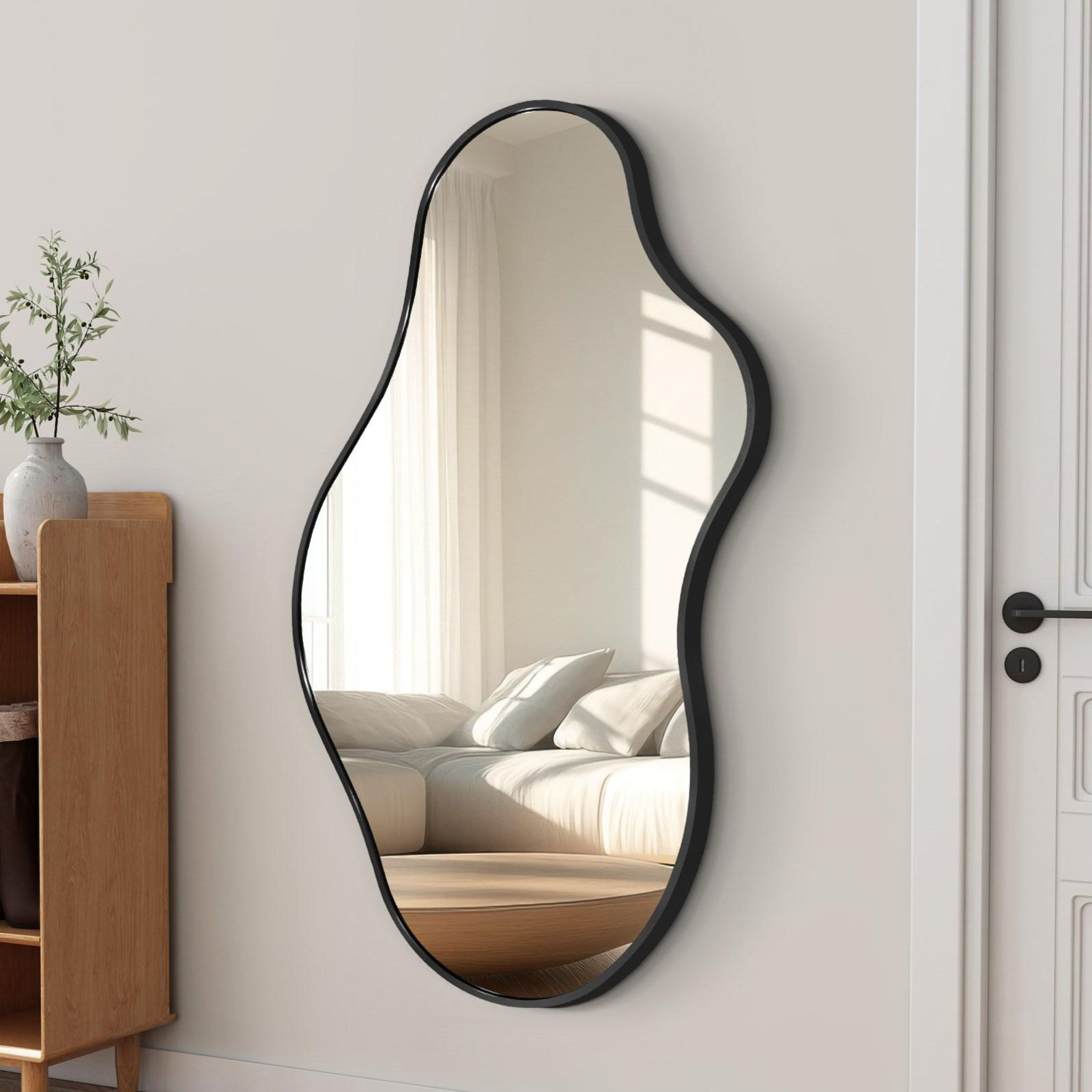 Fahomiss 비정형 깨지지 않는 유리 거울 인테리어 벽 거울 현관 안전 거울, 블랙 79,000원