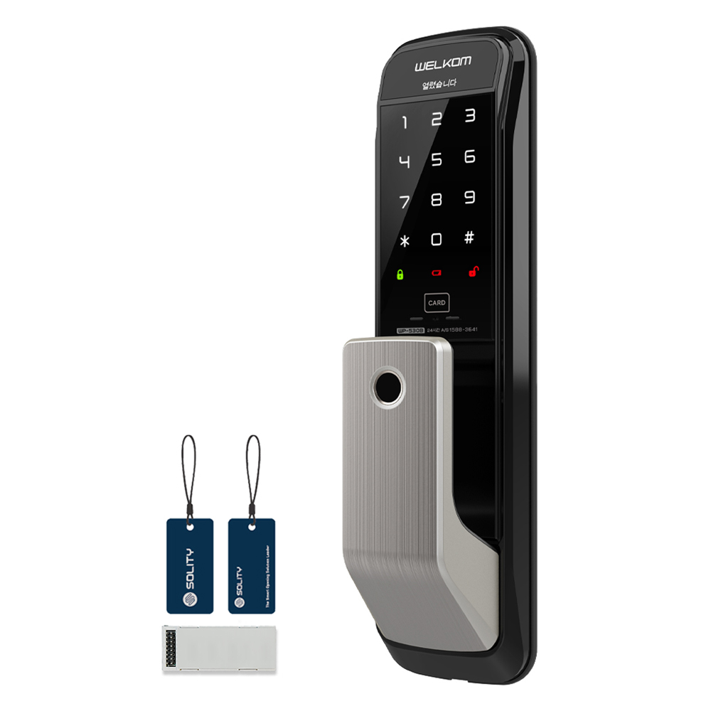 솔리티 웰콤 와이파이팩 무타공 푸시풀 지문인식 디지털손잡이 있음 도어락 165,800원