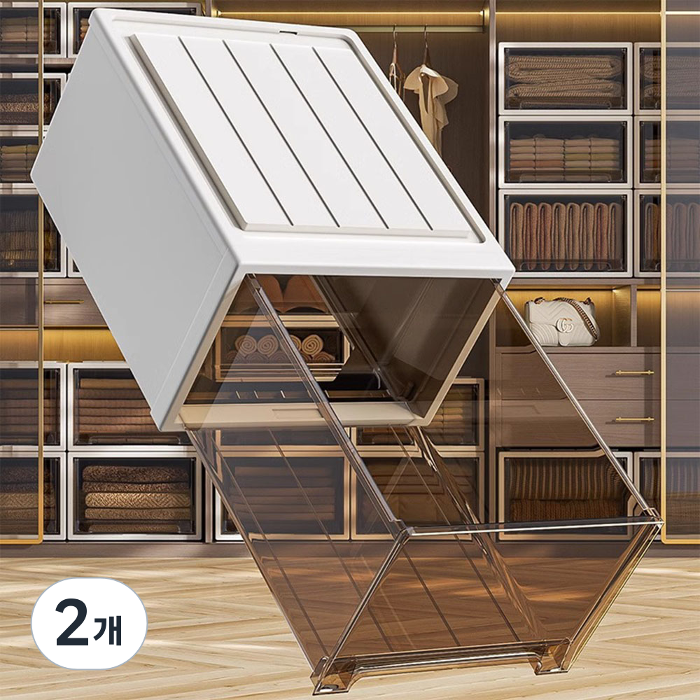 보리보 리빙박스 플라스틱 옷장 수납정리함, 2개, 브라운 58,600원