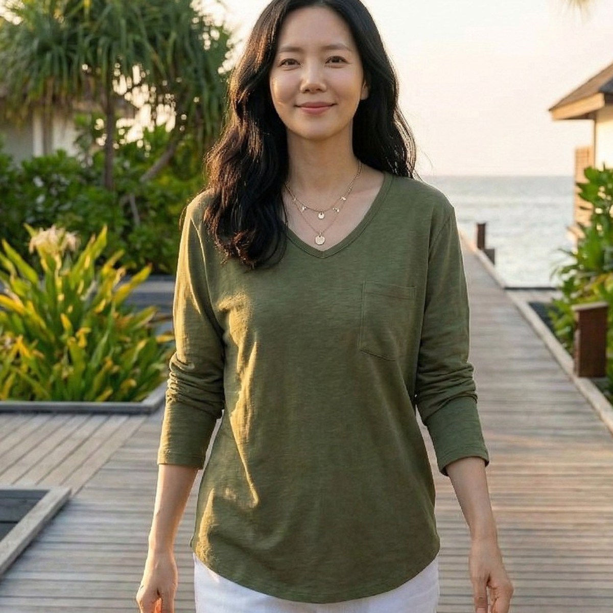 상상그이상 여성용 국내제작 빅포켓 티셔츠 슬라브 면소재 단정한 유넥 긴팔티 언발기장 빅사이즈 베이직 기본티 14,980원