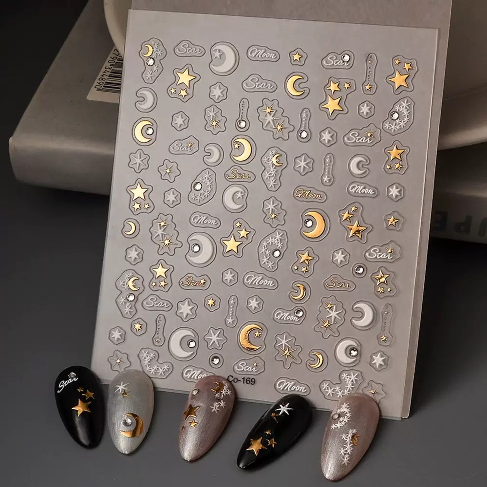 별라 네일 스티커 겨울 눈 꽃 별 달 2종 세트, 2개, 화이트골드 B 7,500원