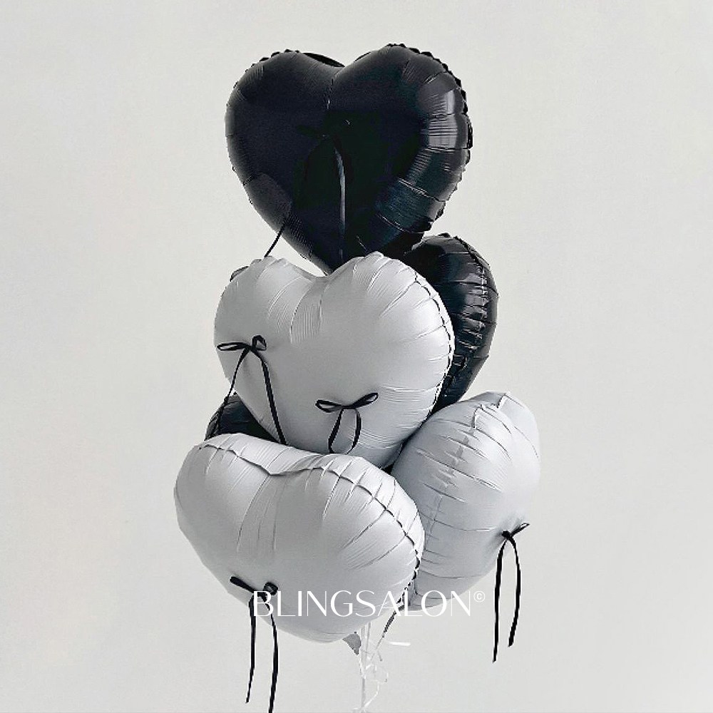 블링살롱 리본 포인트 하트 알루미늄 스탠드 풍선세트 6P 생일파티 프로포즈 셀프촬영, 블랙+화이트 10,900원