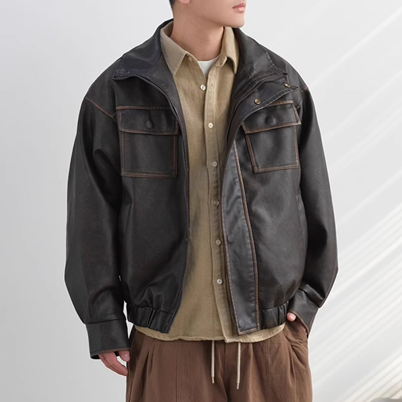 킹앤조이 세후트 레트로 스탠카라 가죽 자켓 142,800원