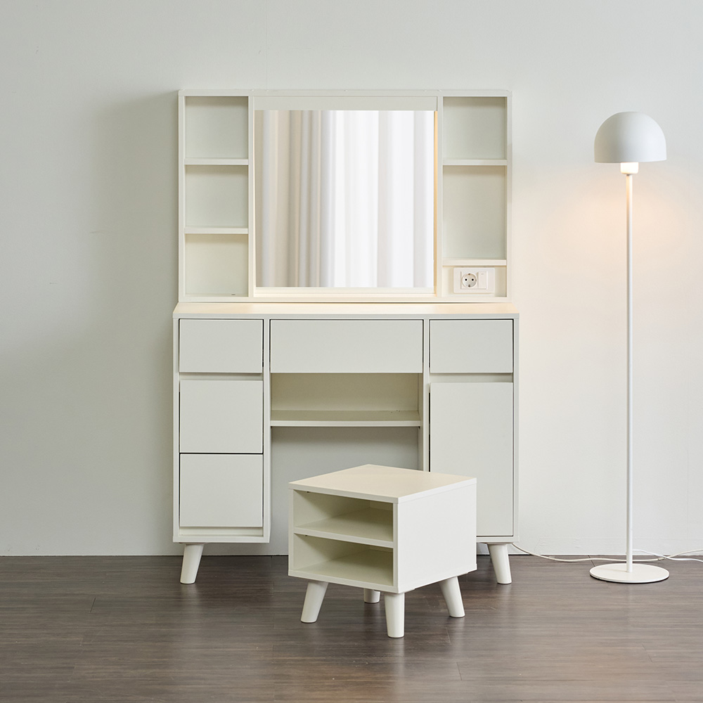 [할인해봄] 파로마 티아나 LED조명 수납화장대세트 스툴포함세트, 화이트 189,000원