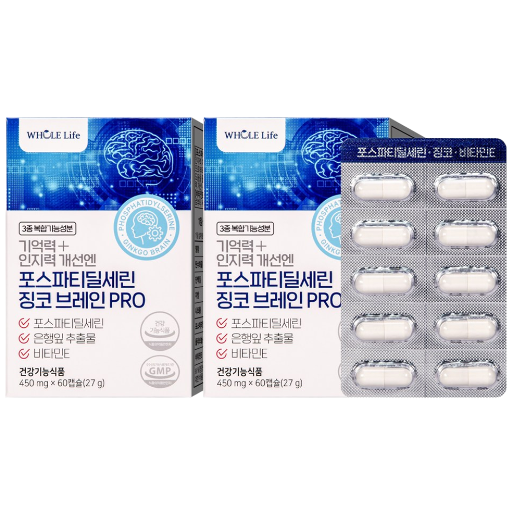 WHOLELIFE 기억력 인지력 개선엔 포스파티딜세린 징코 브레인 PRO 27g 48,900원