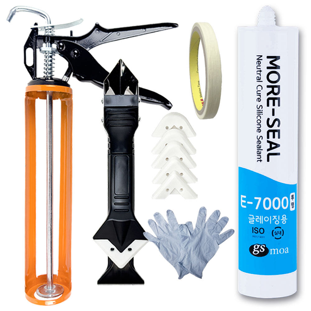 [다양다방][세트5종]글레이징 실리콘 + 실리콘건 스크래퍼 헤라 마스킹테이프 세트, 1개 11,900원