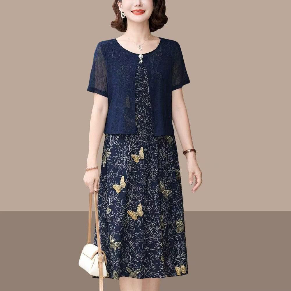 ROYALBELLE 여성 고급 레이어드 쉬폰 꽃무늬 원피스 뱃살가림 빅사이즈 치마  V40917 23,100원