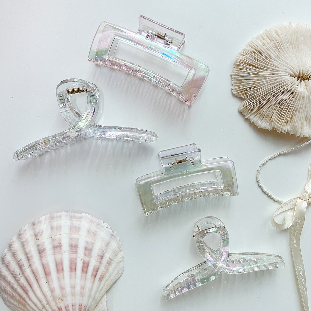 미다미 2종 세트 13cm 홀로그램 꼬임 사각 올림머리 집게핀 (대/특대) 18,900원