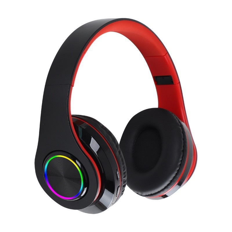 PYHO LED 발광 무선 블루투스 헤드셋 저음 향상 + 접이식 + 고음질 헤드폰, 블랙+레드 24,900원