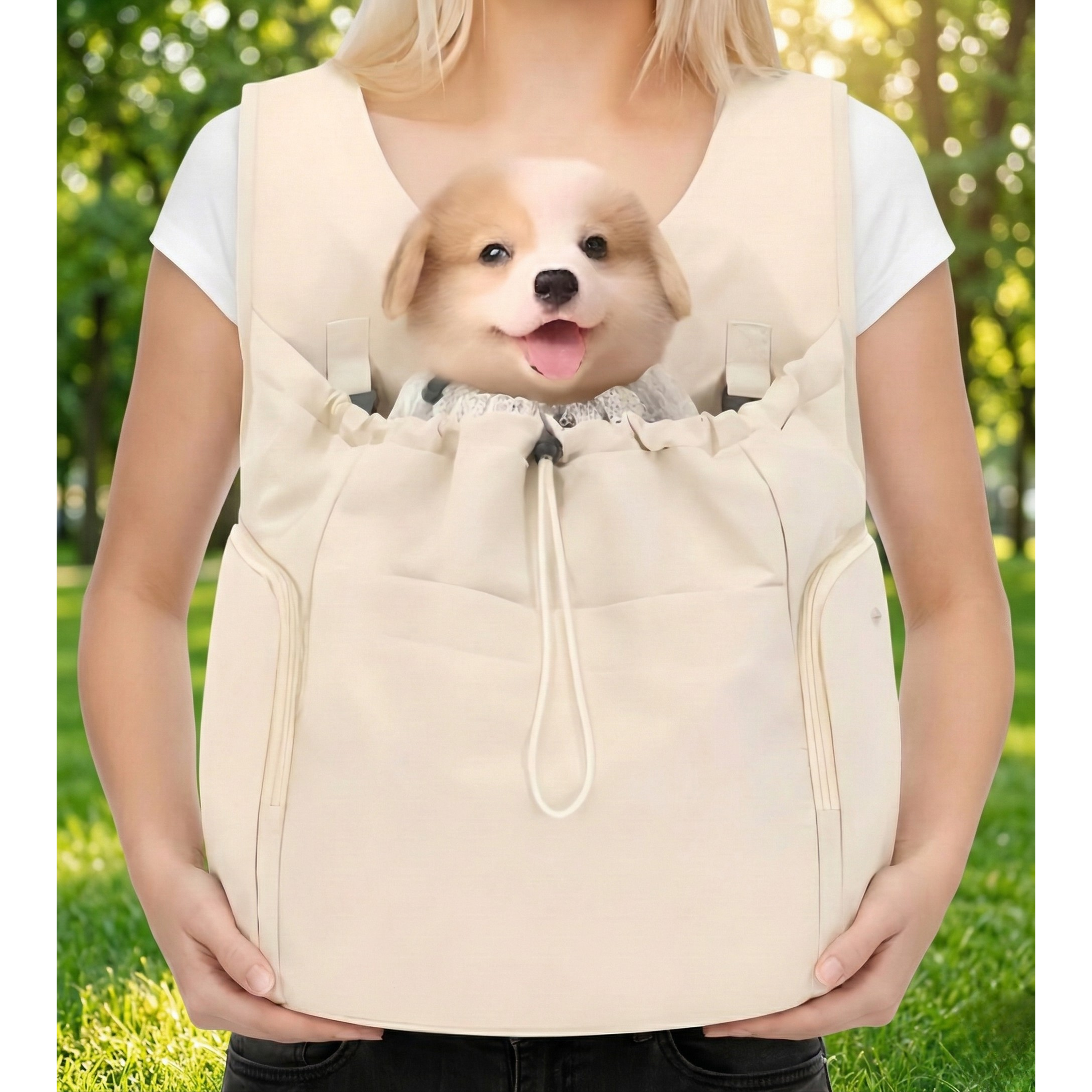 옴마생활 강아지 산책 이동가방 앞가방 애견 포대기, 1개, 베이지 32,300원