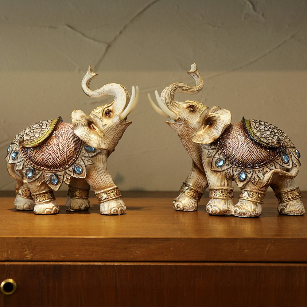 루미벨 엔틱 토파즈 화이트 코끼리장식품 2p세트 재물운 인테리어 소품, 앤틱화이트 28,600원