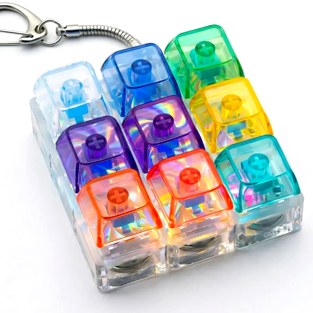 부럽다드 딸깍 기계식 키보드 축 키링 LED 키캡 키링 4구 9구 피젯토이 스트레스 해소, 1개, 레인보우 9구 10,900원