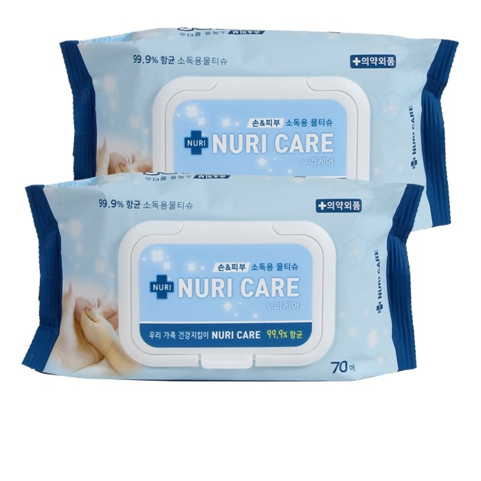 소확행몰 손소독 누리케어 소독용 물티슈 캡형 70매 x 2팩 10,100원