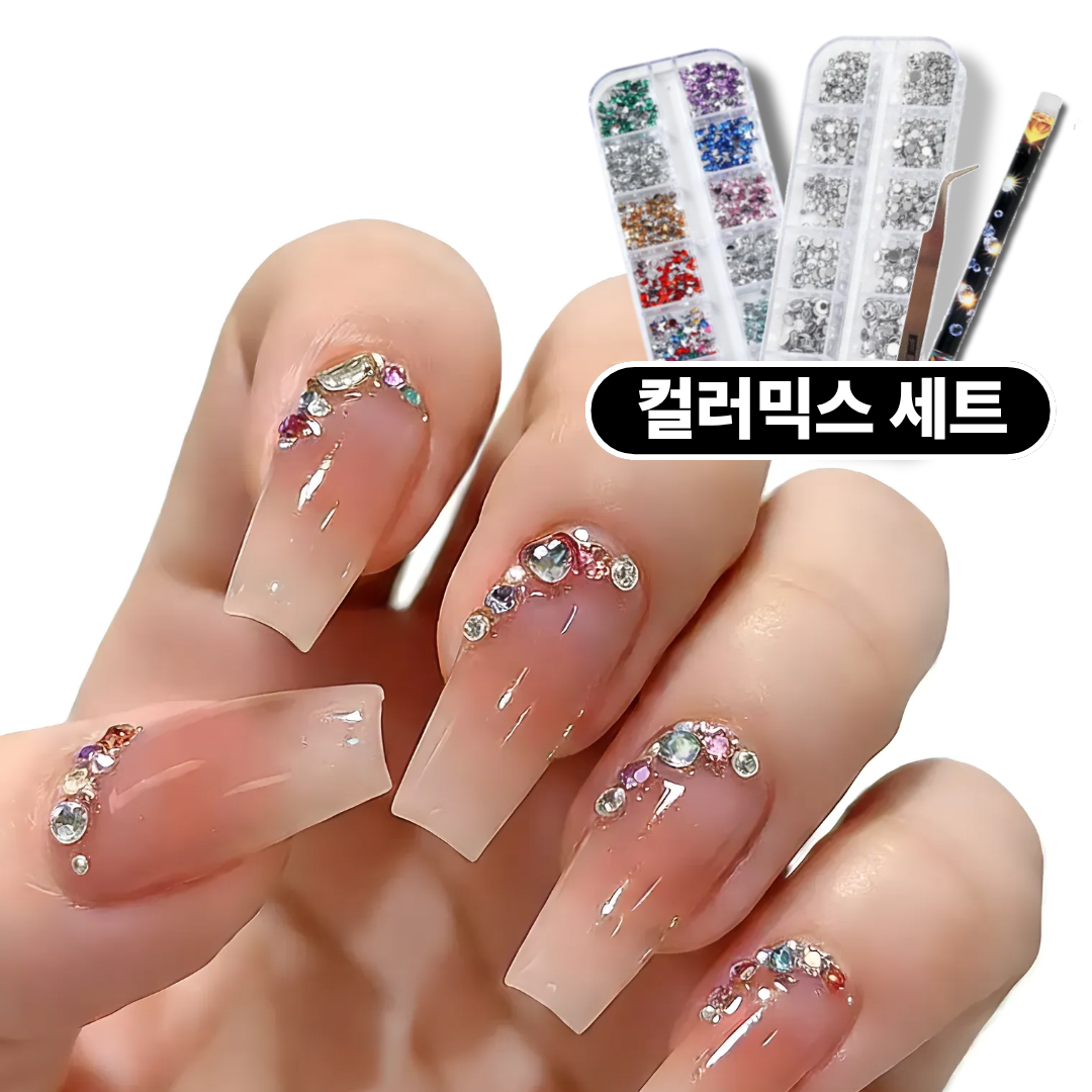 ONDOBIUM 젤네일 아트 셀프 네일 파츠 큐빅 원형 크리스탈 스톤 컬러 믹스 2종 세트, 1개, 혼합 19,900원