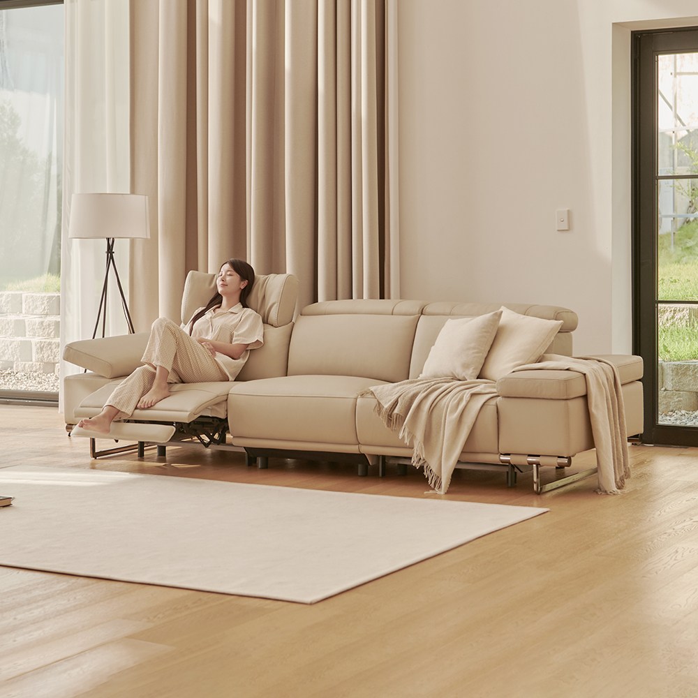 라로퍼니처 모먼트 천연 면피 가죽 원터치 전동 리클라이너 4인 소파 4인용 쇼파, 베이지 1,775,000원