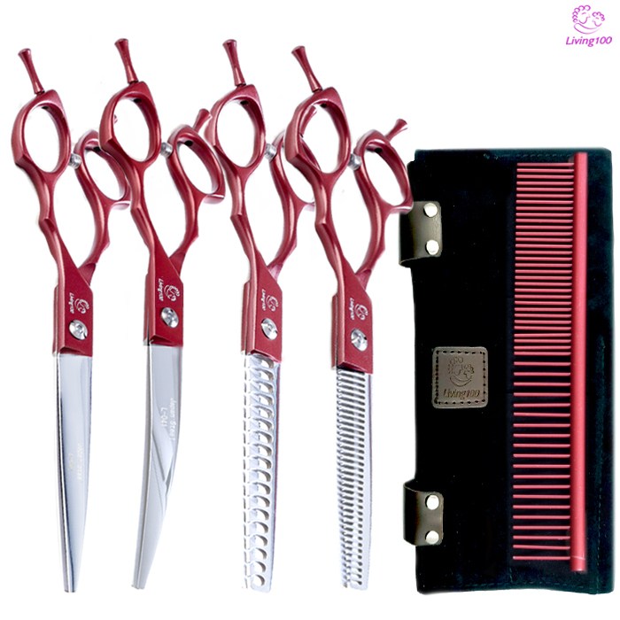 Living100 Japan고급스틸 반려동물 미용가위 4종세트(컷팅.숱.요술.커브가위)고급세모파우치 L-041, 1세트 74,900원