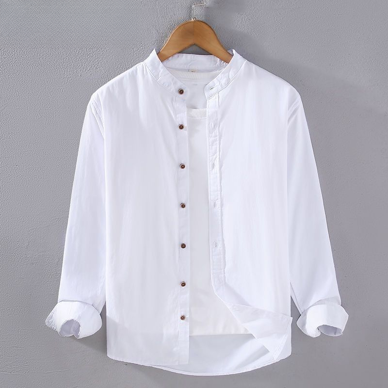 해피유통 남성 봄여름 순면 스탠드칼라 긴팔 셔츠 심플 디자인 무버튼 루즈핏XG13 20,550원