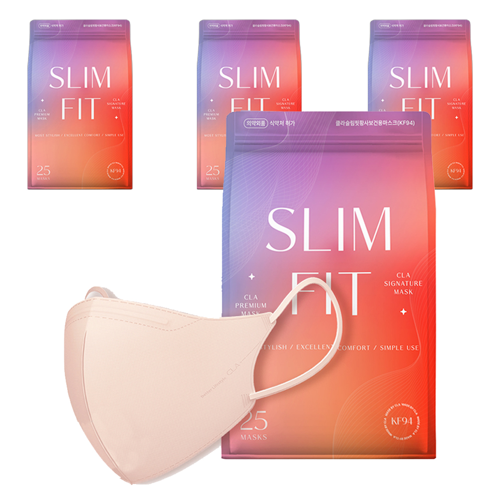CLA 슬림핏 라이트 패키지 새부리형 보건용 마스크 소형 KF94, 25개입, 4개, 블러쉬베이지 39,800원