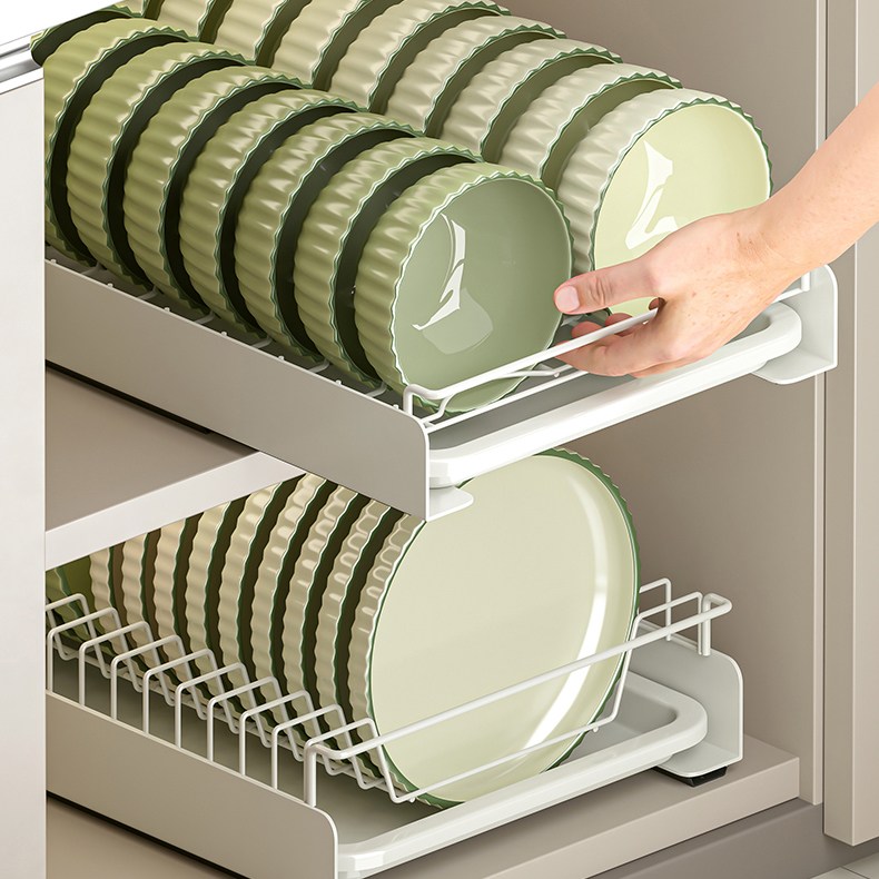 룸스모아 그릇 접시 정리대 무타공 슬라이딩 레일 선반 하부장, 1개, 화이트 18,200원