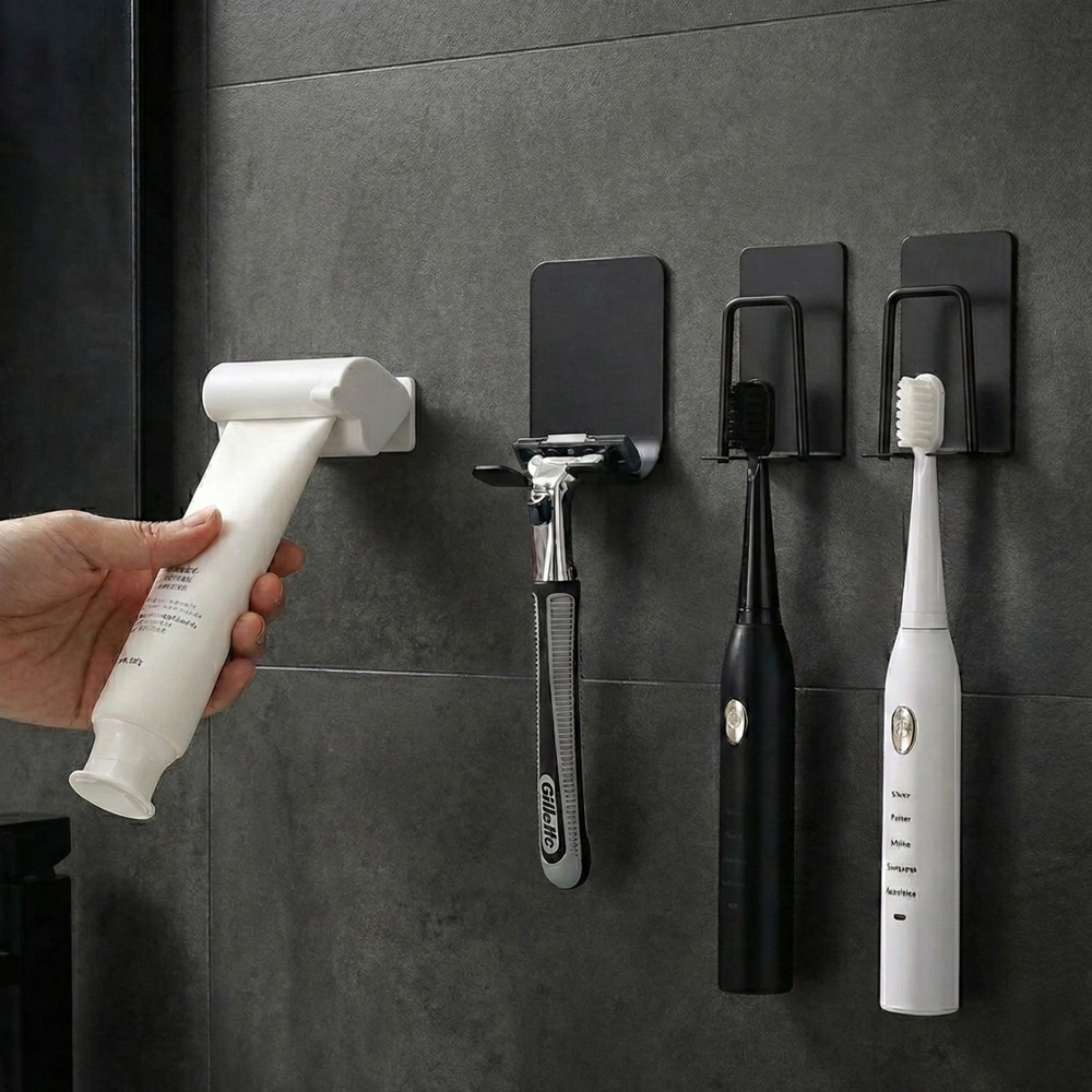 HVNLY 304 올스텐 무타공 칫솔 치약 면도기걸이 세트, 1세트, 블랙(칫솔걸이 2개+면도기걸이1개+치약걸이1개), 1개 19,900원