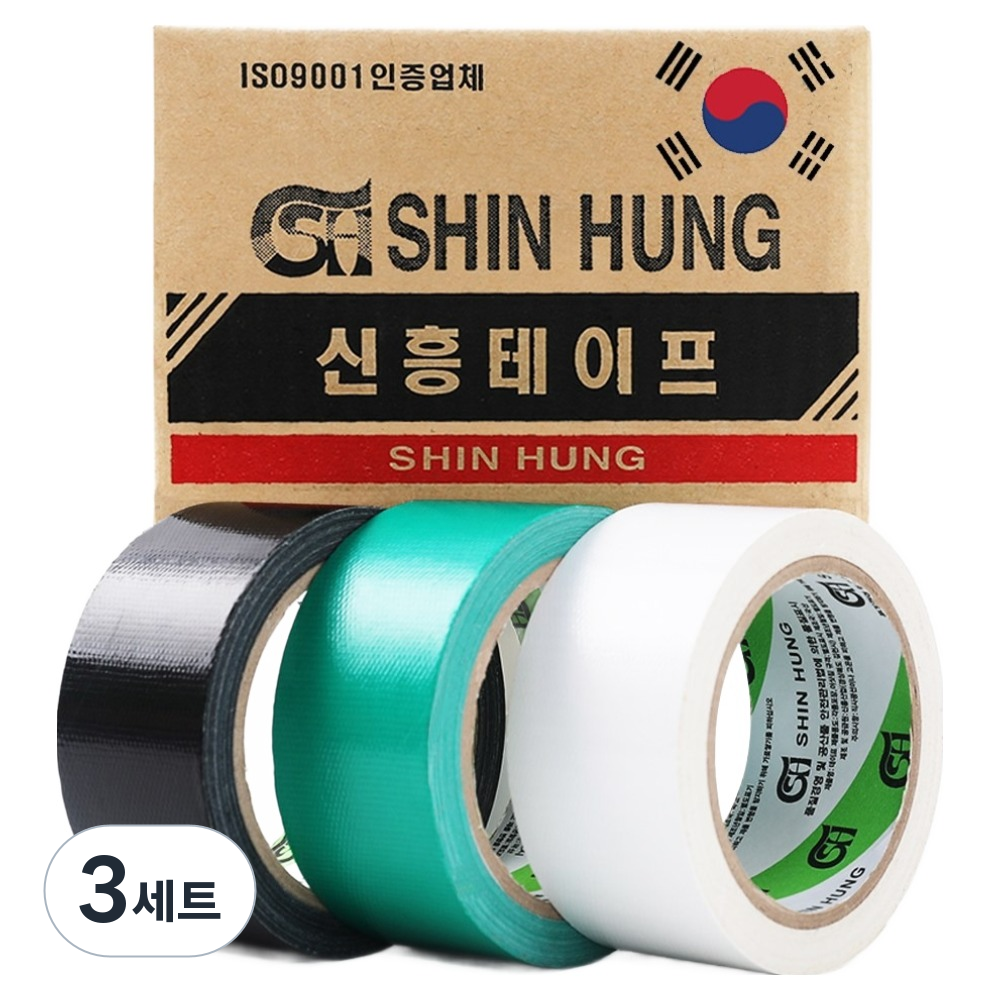 신흥테이프 라바 청면테이프 녹색 + 검정 + 흰색 세트 48mm x 15m 38,520원