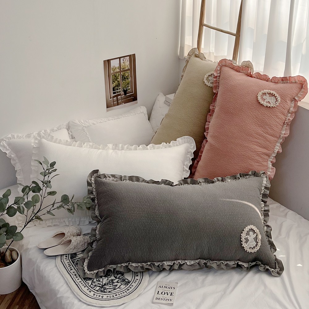 엔젤 프릴 레이스 공주풍 피그먼트 순면 인테리어 대형 등받이 대쿠션 등쿠션 60x110 56,700원