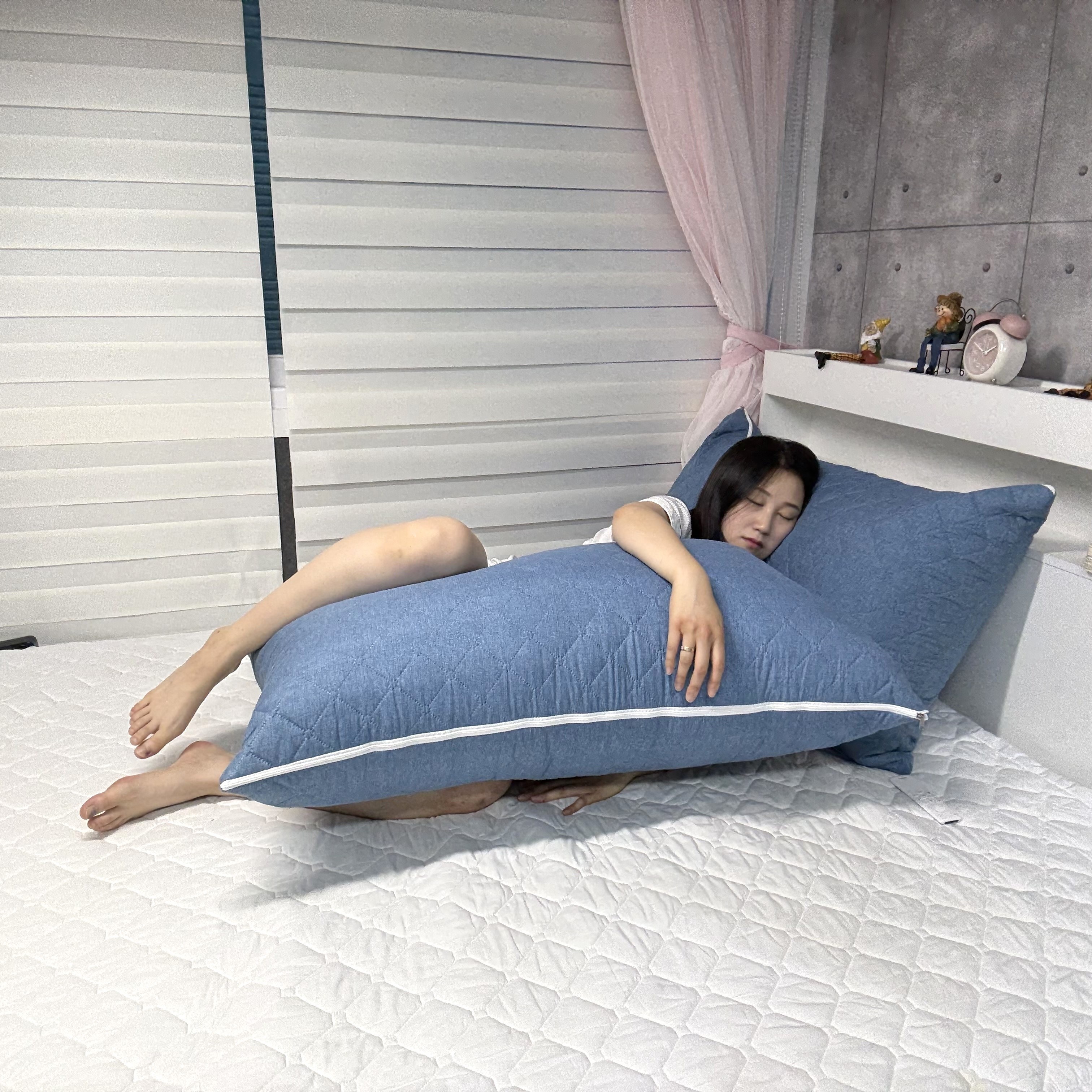 솜포함 커버 3종 빵빵한 누빔솜 발수 항균 대형 등받이 쿠션 필로우 허리 편한 침대 쇼파용 세미마이크로 110x60, 블루 29,900원