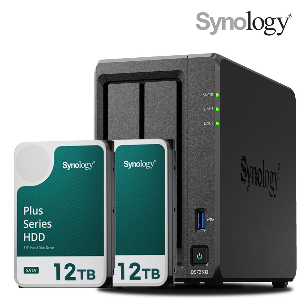 [ 시놀로지 공식총판 ] 시놀로지 나스 DS725+2bay [24TB]HAT3310-12TBX2EA 합본 기업용 NAS 1,975,000원