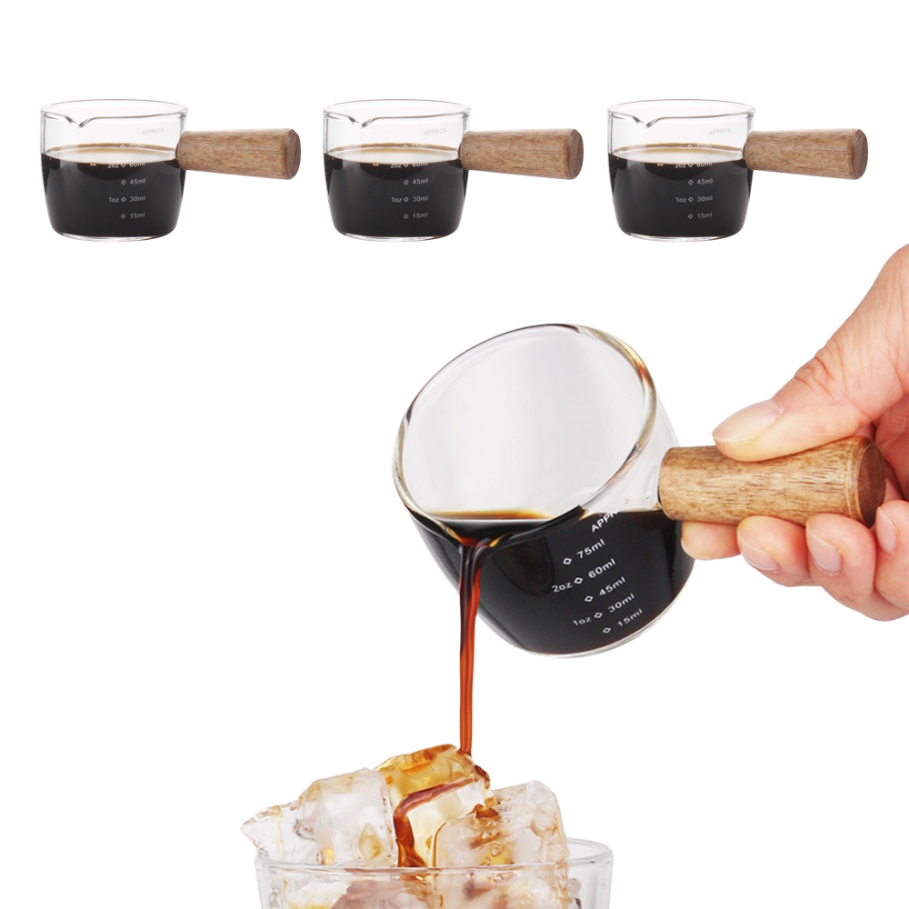 에스프레소 우드 손잡이 샷잔 75ml 4개입 세트 커피샷잔 벨크리머 계량 눈금, 4개, 단일 8,940원
