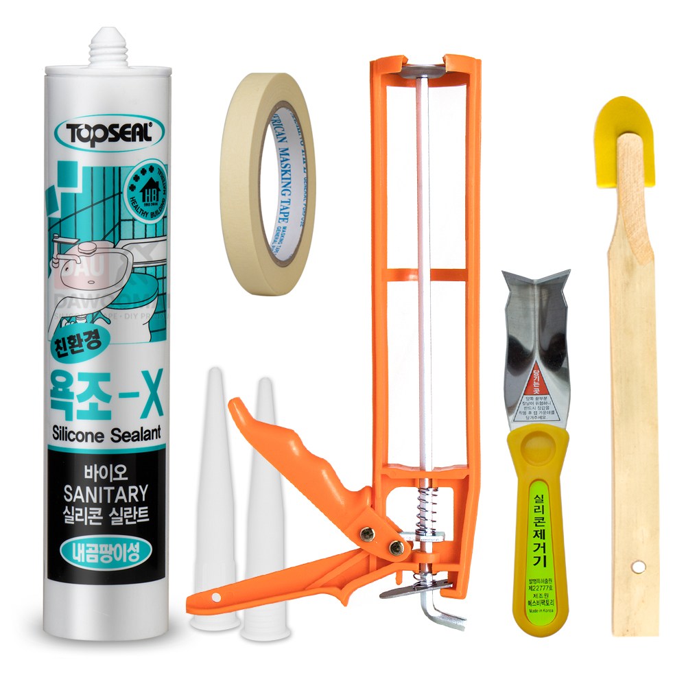 다우몰 탑씰 친환경 바이오 실리콘 + 플라스틱 건 + 마스킹 테이프 + 실리콘 제거기 + 헤라 1세트 15,500원