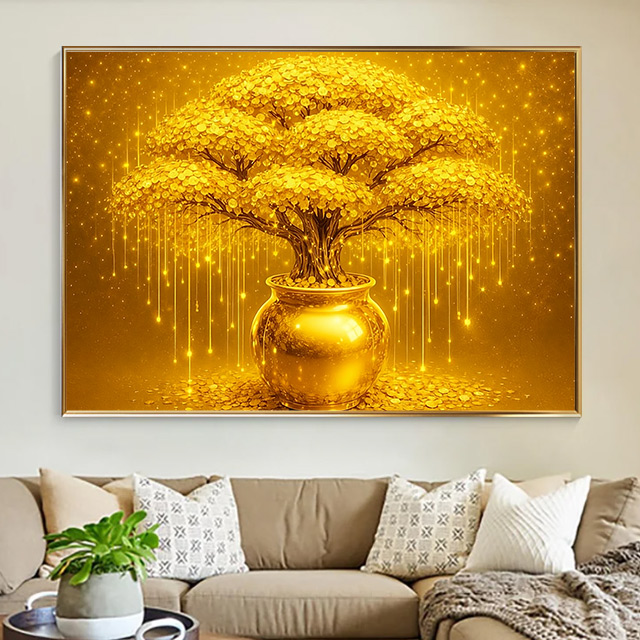 황금 돈나무 돈 들어오는 그림 집들이 개업 선물 거실 인테리어 액자 금전수 [환상의 돈나무C], 유광골드 249,000원