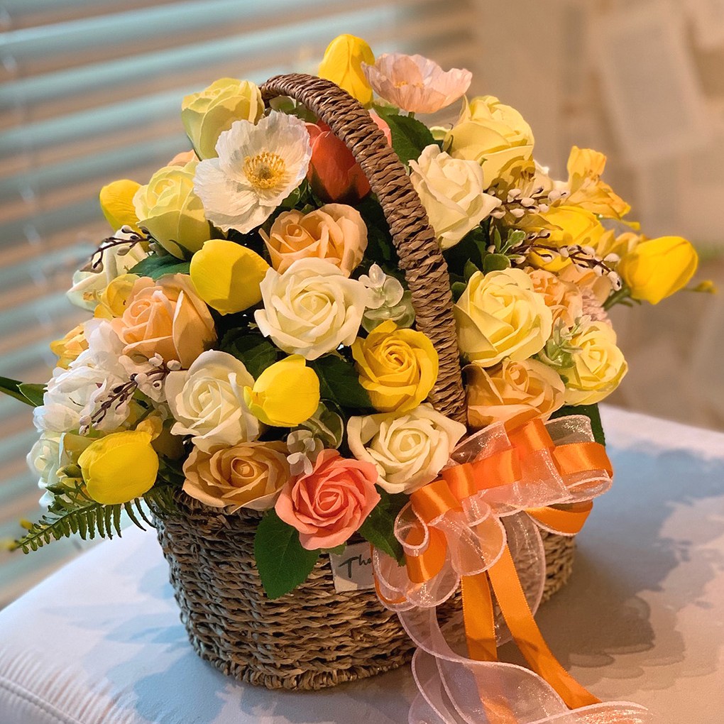 꽃바구니(대) 옐로우 비누꽃다발 개업식 승진축하 칠순 돌잔치 집들이 인테리어 58,500원