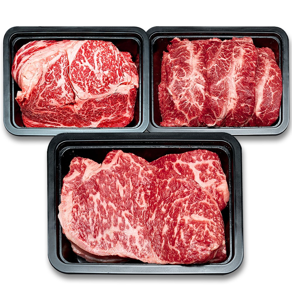 한우 모둠구이 3종 600g 세트 꽃등심 200g 부채살 200g 채끝 200g 소고기 스테이크 구이 62,790원