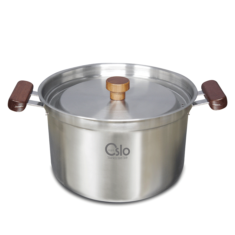국내생산 리빙글로리 오슬로 통3중 냄비 모음전 IH 인덕션 가스레인지 304 통3중 우드손잡이 원목, 스테인리스 스틸 46,900원