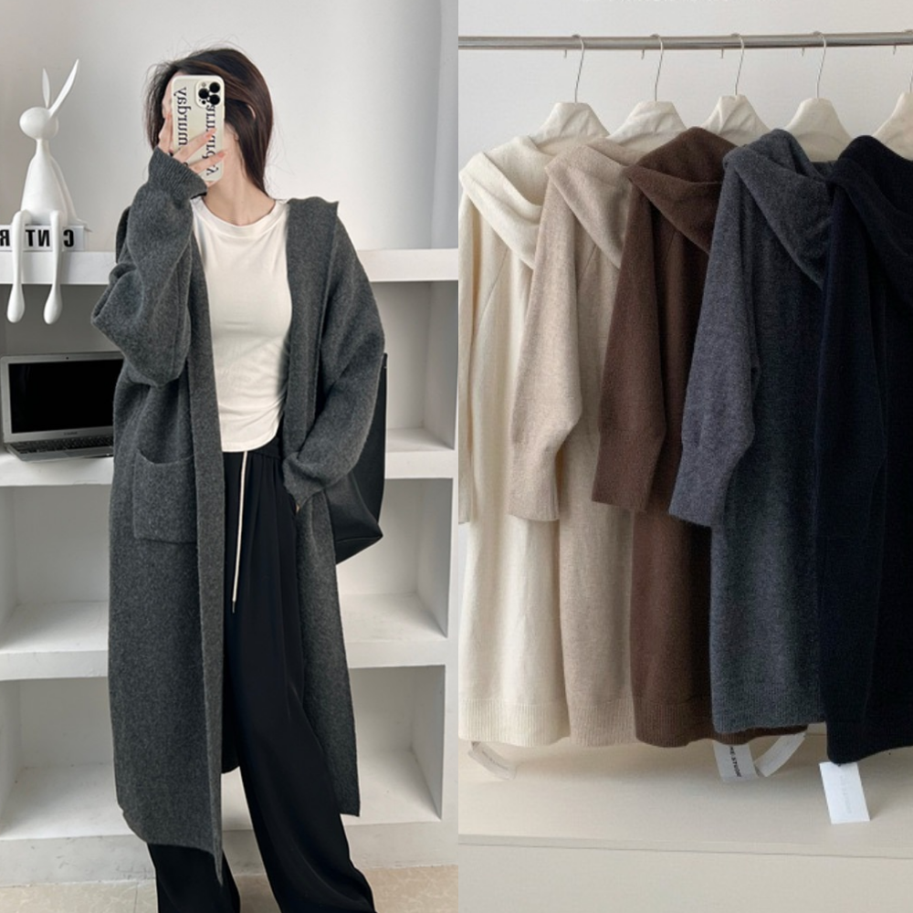 핏몬 여성 후드 숄 박시 니트 빅사이즈 롱 코트 가디건 29,500원