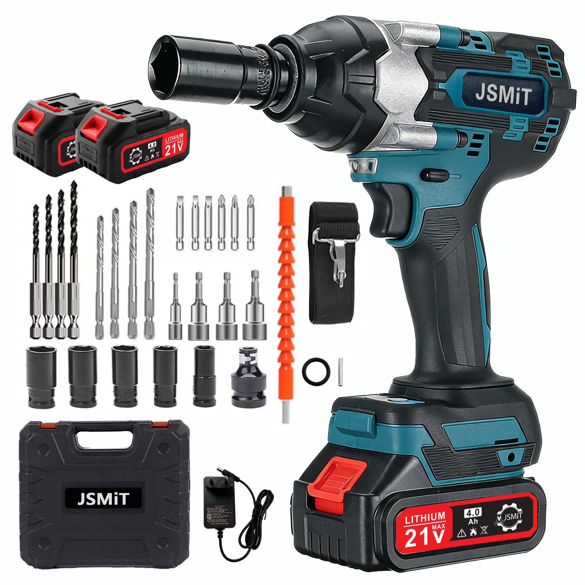 JSMiT 고출력 21V 브러시리스 모터 충전 임팩드릴 전동 임팩렌치 임팩트 드라이버 초대형 비틀림 1000토크 무단변속 충전 임팩 드릴 렌치 드라이버 4.0Ah 배터리 2개, 1 199,800원