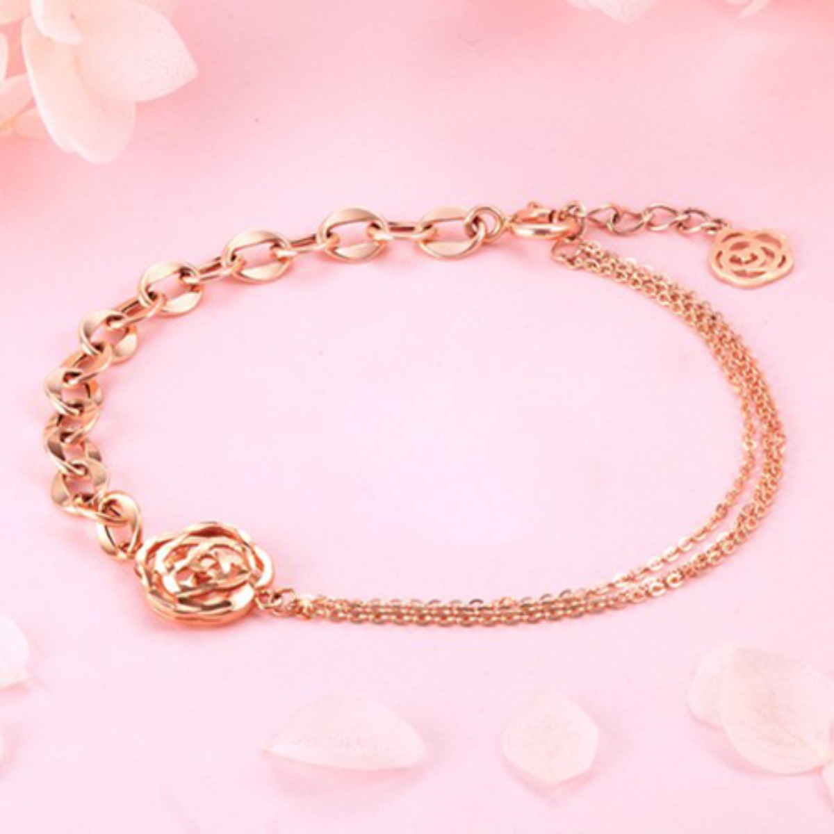 골드앤 14K 에스트로즈 할로우 더블체인 장미 여성골드팔찌 590,300원