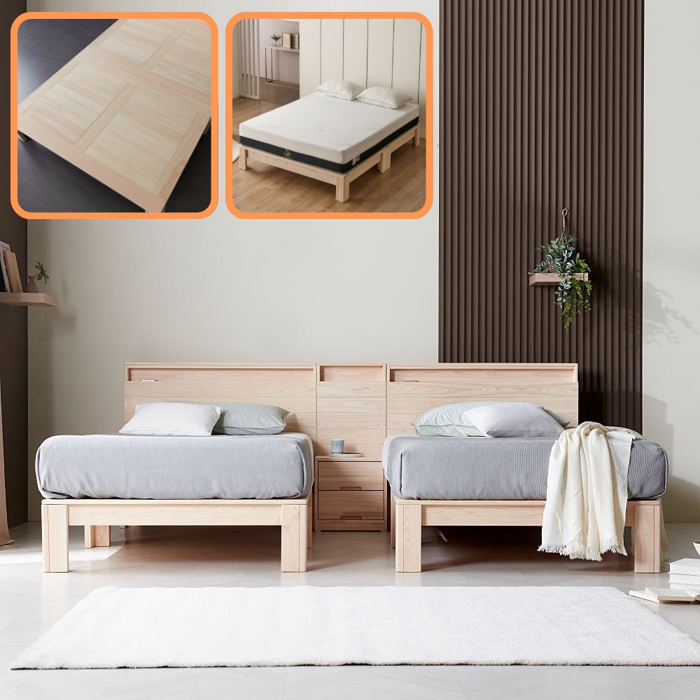 바르숲 고급무절 트윈+타이탄 호텔식 LED 부부침대 편백나무 통원목 평상형 침대프레임 3,080,000원