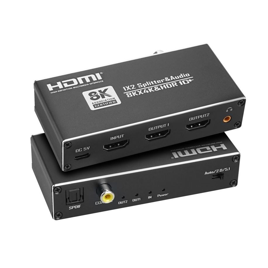 8K HDMI2.1 분배기 1대2 스플리터 오디오 3.5mm AUX 영상분배기 노트북 모니터 프로젝터, 1개, 블랙 58,000원
