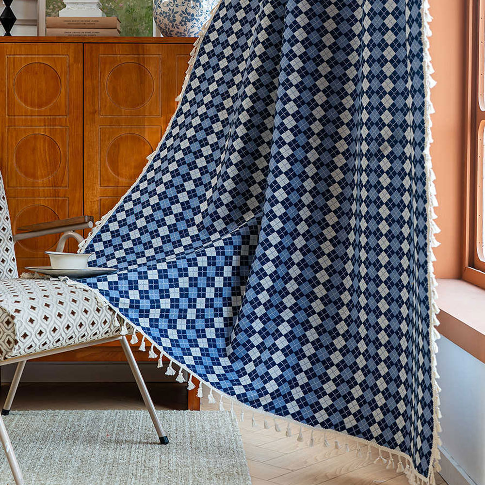 지앤와이 아가일체크 패턴 태슬 가리개 커튼 봉집형 47,850원